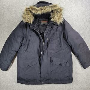 Northwest Territory Parka Mens L Black Faux Fur Hooded Puffer Winter Coat